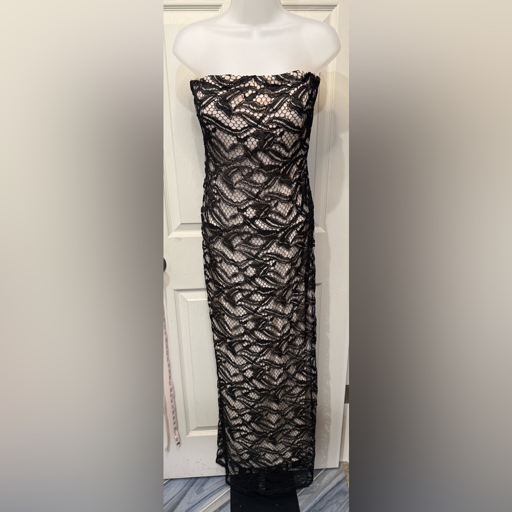 Adam Lippes Black Lace & Cream Silk Strapless maxi Dress